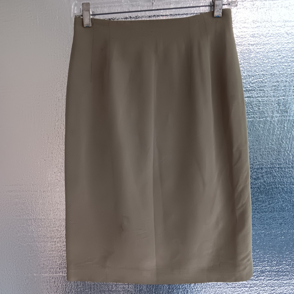 Unbranded Silk Pencil Skirt Womens 6 Olive Green Midi High Waist Minimalist